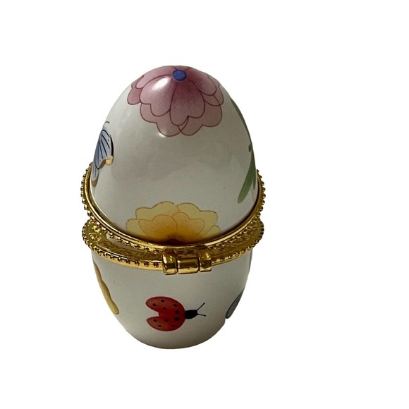 Ben Bridge 2002 Ring Box Porcelain Egg Butterflies Hinged Trinket Box 2-1/4" - Picture 4 of 7